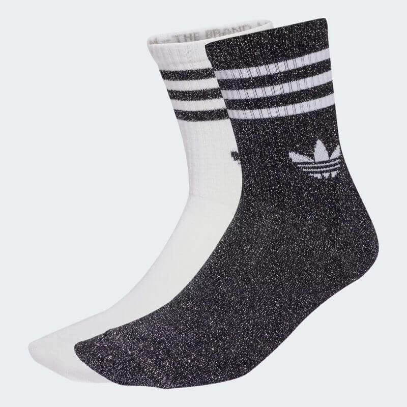 adidas 26Q1 3 STRIPES GLITTER CREW SOCKS 2 PAIRS ブラック/ホワイト JV6049