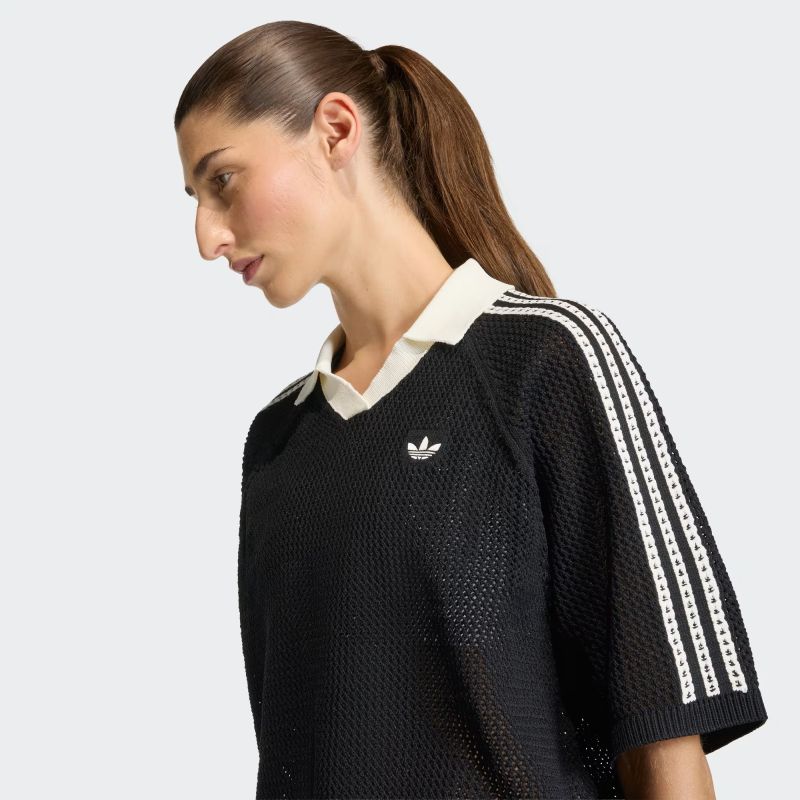 adidas 26Q1 adidas KNITTED CROCHET POLO ブラック KC6491