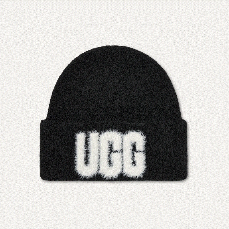 UGG AW26 9/16 U FUZZY UGG LOGO BEANIE BLACK 105248-BLK｜アメ横老舗