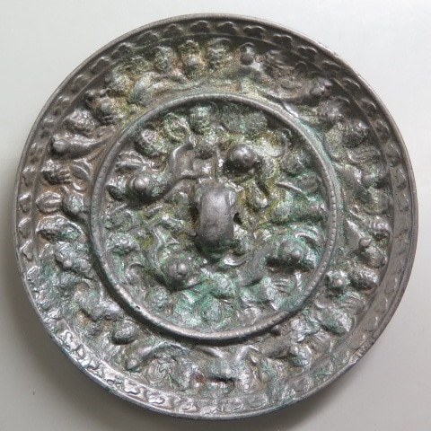 中国古玩 古銅 海獣葡萄鏡 178g 幅約10.2㎝ 東さ7-0612③ 中国