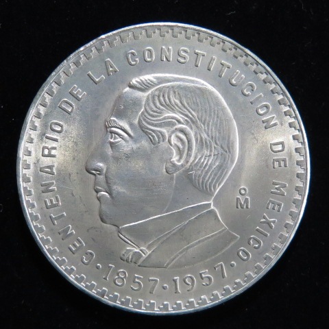 1957年メキシコ5ペソ銀貨。
