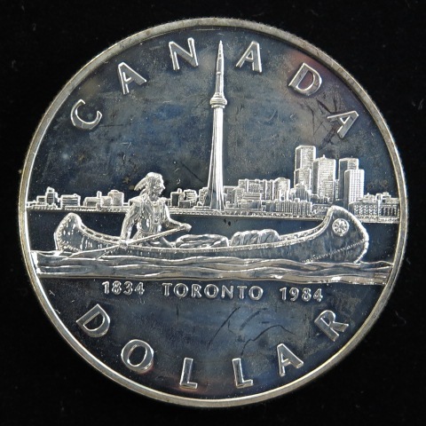 外国銭】 カナダ トロント150周年 1ドルプルーフ銀貨 1984年 （未使用