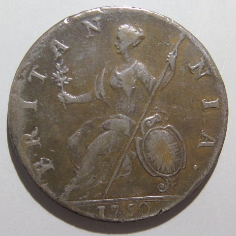 外国銭】 イギリス ジョージ2世 1/2ペニー銅貨 1750年 （美品） | 世界
