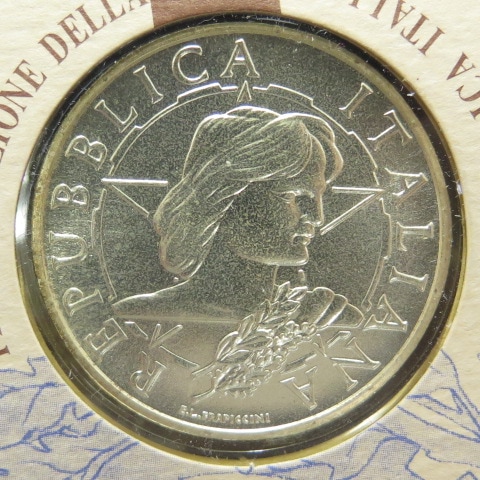 外国銭】 イタリア 共和国建国50年 10000リラ銀貨 1996年 （未使用