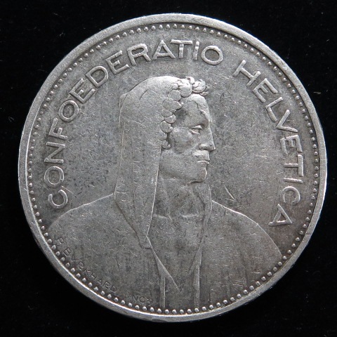 外国銭】 スイス 5フラン銀貨 1935年 （美品） | 世界のコイン,外国