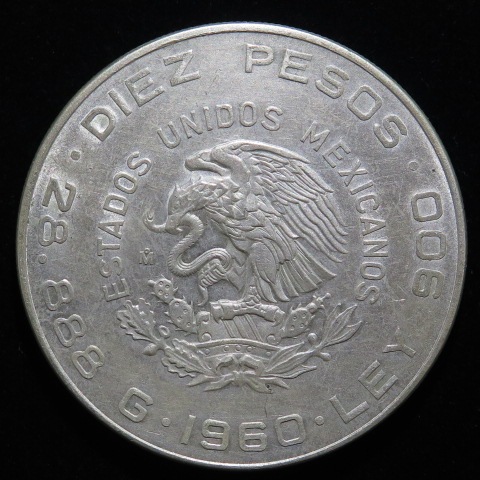 メキシコ 10ペソ銀貨☆1960年／メキシコ独立150周年記念／NGC MS62