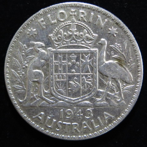 外国銭】 オーストラリア 1フローリン銀貨 1943年 （美品