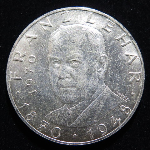 外国銭】 オーストリア フランツ・レハール 25シリング銀貨 1970年 小