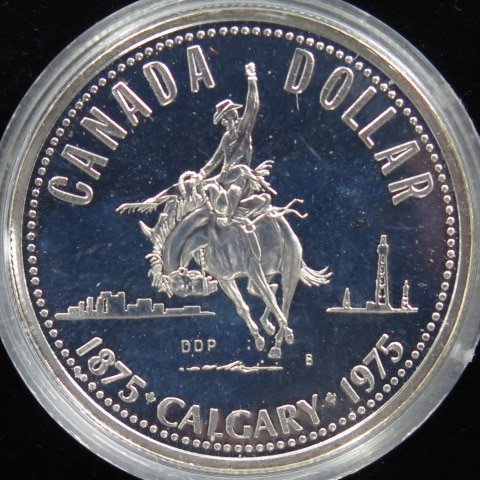 外国銭】 カナダ カルガリー100年 1ドルプルーフ銀貨 1975年 （未使用