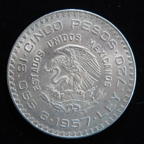最新デザインの 1957年メキシコ5ペソ銀貨。 コレクション