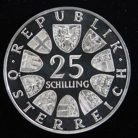 外貨コイン 外国銭】 オーストリア ツィーラー 25シリングプルーフ銀貨 1972