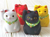 猫雑貨 置物 猫グッズ ハンドメイド 招き猫 ねこ 風水カラーの「福ふく猫 ]３種類 猫雑貨 厄除け 福招き 金運上昇 ギフト 猫 玄関飾り 猫人形 風水 谷中堂