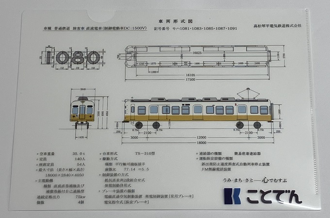 車両形式図クリアファイル（1070形、1080形、1300形）