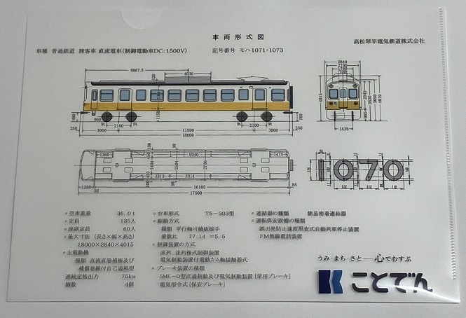 車両形式図クリアファイル（1070形、1080形、1300形）