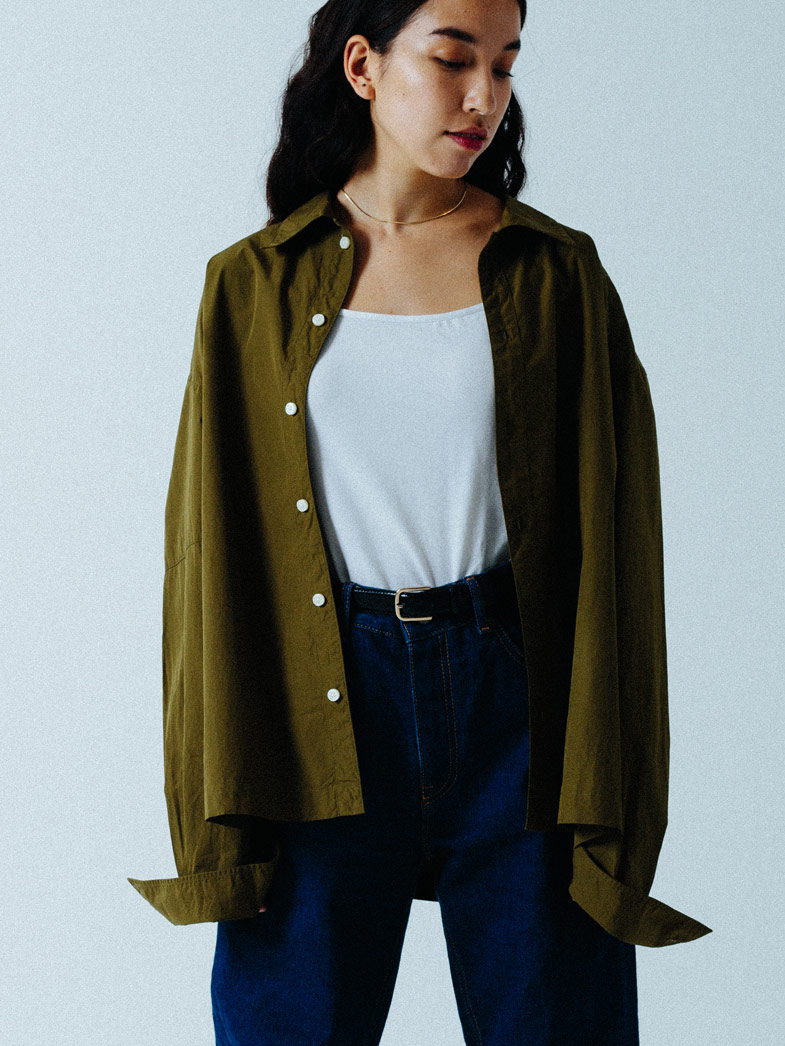 yaunn｜アシンメトリー シャツ カーキ／COTTON ASYMMETRY SHIRT KHAKI