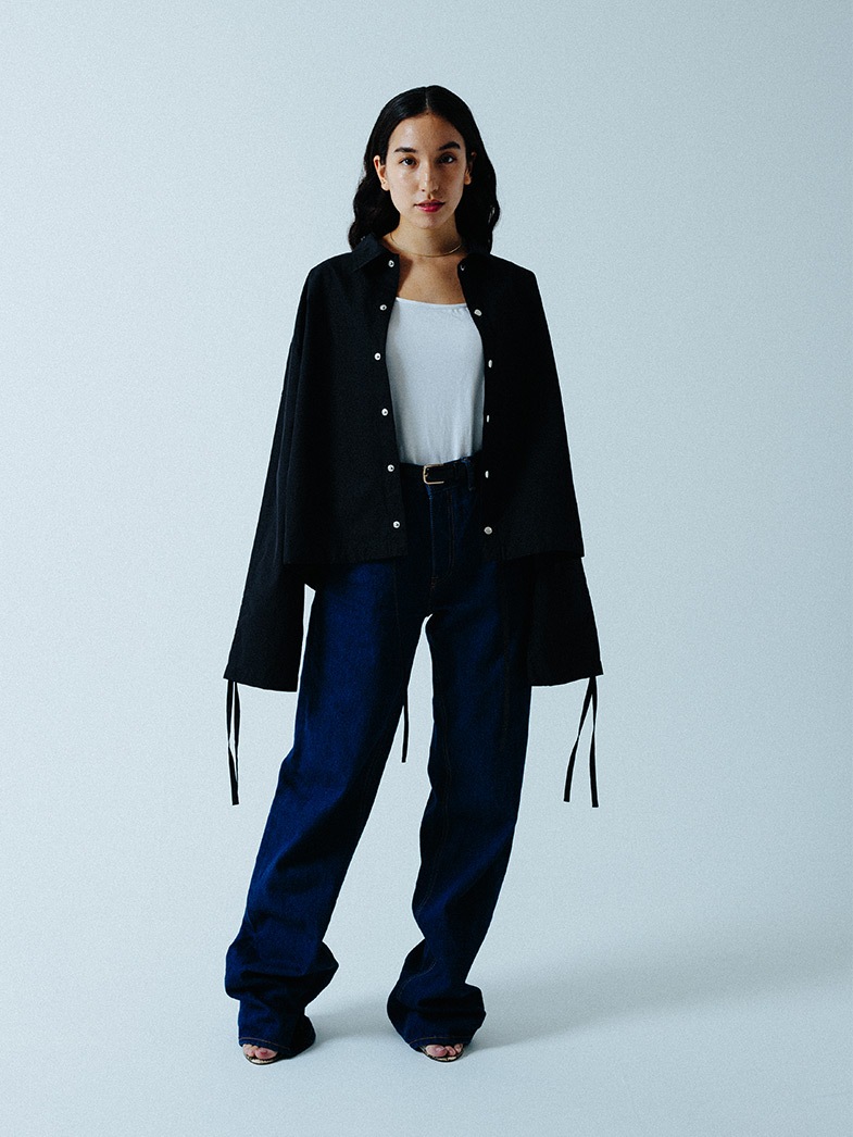 yaunn �֥륾�󥿥��� ����� ����COTTON JACKET LIKE SHIRT BLACK