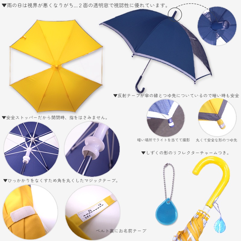 長傘 キッズ 45cm 50cm 55cm 透明窓2コマ グラスファイバー骨 通園 通学 お受験 イエロー コン  BUU&POPO ユアーズアーミーワールド