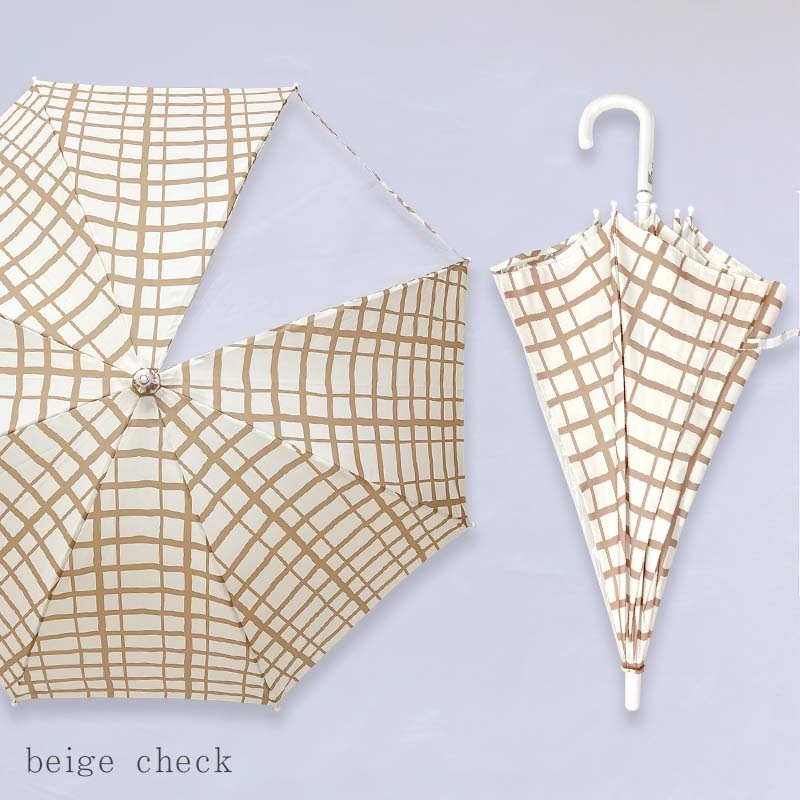 長傘 beige-stripe beige-check heart minau