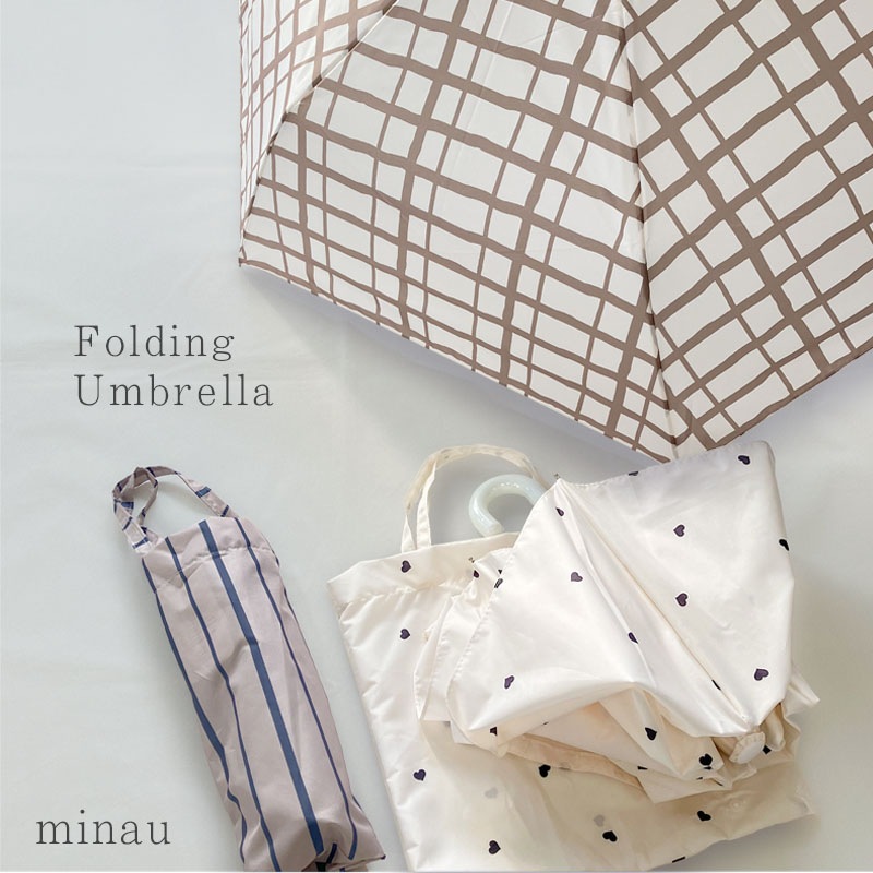 折りたたみ傘 beige-check beige-stripe minau