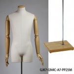 紳士綿麻張りウエストリフトトルソー　Ｍサイズ　・木目調可動腕付　・平型木キャップ　・ 専用木製スタンド　・組み合せ選択可 　・送料無料(会社・店舗宛は割引あり） [GJK7-GN4C-A7-PP25M