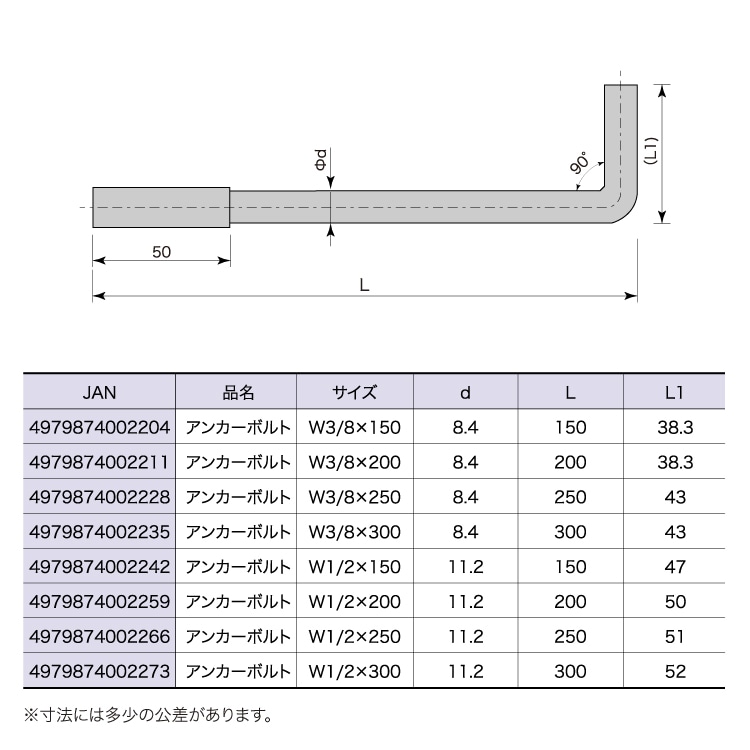 アンカーボルト 3/8×300 ［10本］Z・構造用金物 |ネジ・ボルト