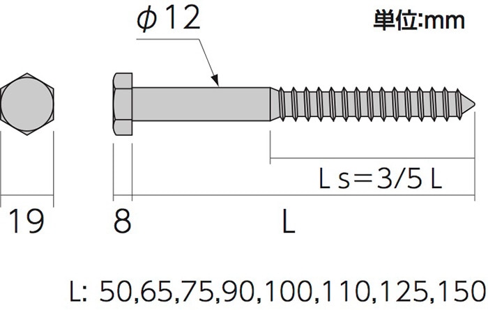ラグスクリューボルト 1P L=100 ［10本］Z・構造用金物 |ネジ