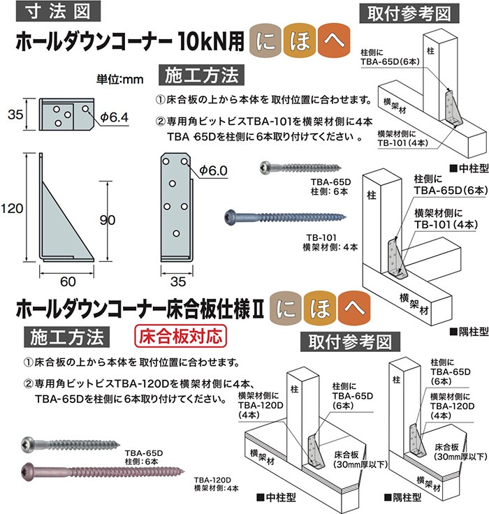 ホールダウンコーナー 1P 10kN用 ［5個］Z・構造用金物 |ネジ・ボルト