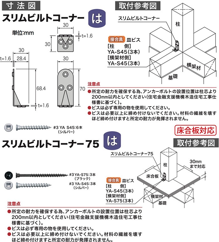 スリムビルトコーナー75 SB-CPG ［5個］Z・構造用金物 |ネジ・ボルト