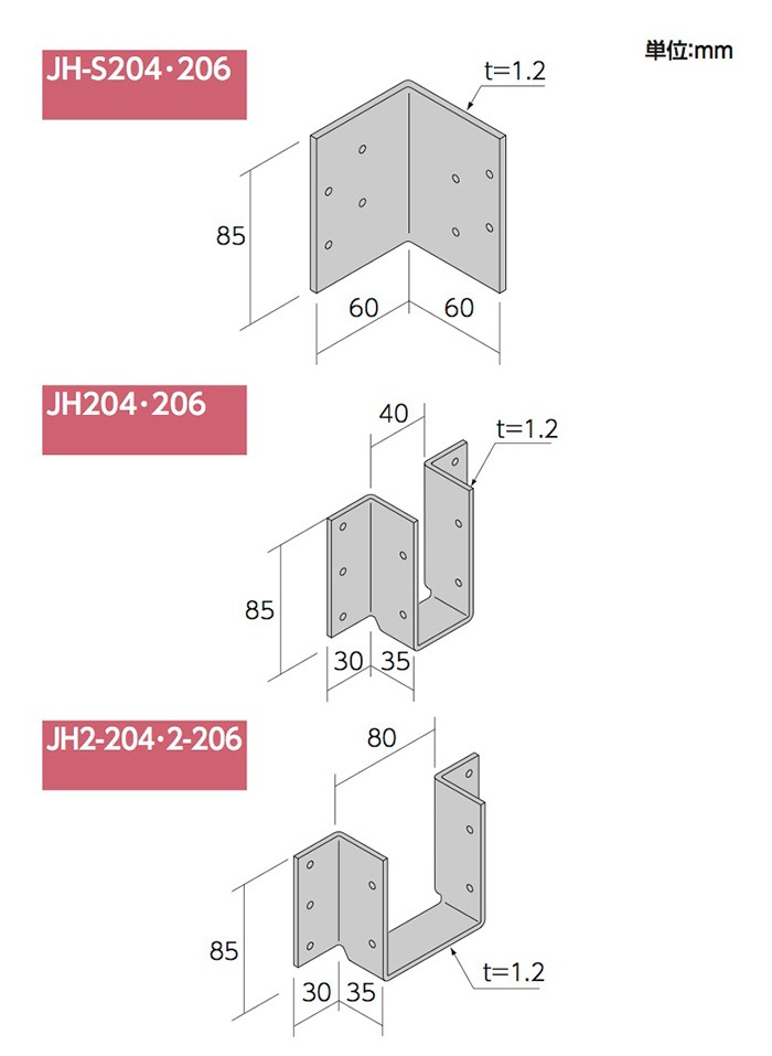 根太受金物 1P JH-204・206 ［5個］Z・構造用金物 |ネジ・ボルト・DIY