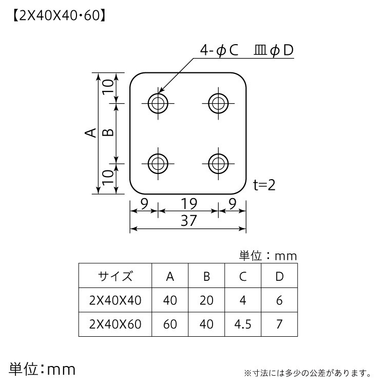 ステンレス 幅広プレート 2×40×40 ［5個］隅金 |ネジ・ボルト・DIY金具