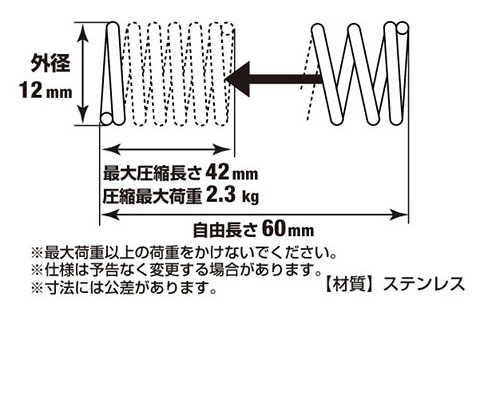 押バネ 1.2 12×60 ［1個］ #ばね押ばね |ネジ・ボルト・DIY金具