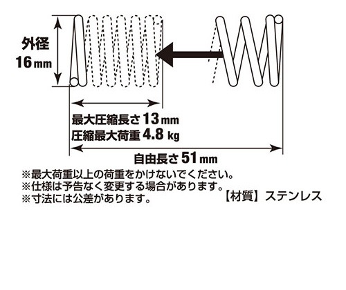 押バネ 1.4 16×51 ［1個］ #ばね押ばね |ネジ・ボルト・DIY金具の YHT
