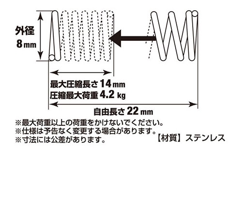 押バネ 1.2 8×22 ［1個］ #ばね押ばね |ネジ・ボルト・DIY金具の
