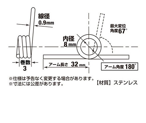 キックバネ 0.9 3×32×180度 ［1個］ #ばねキックばね |ネジ・ボルト