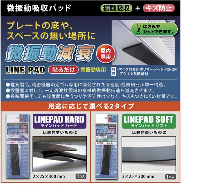 微振動吸収ラインパット 粘着付 2×25×300 ハード ［4個］ #八幡ねじ