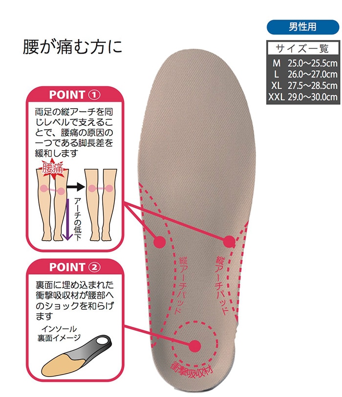 インソールプロ メンズ 腰対策 XLサイズ(27.5～28.5cm) ［1個］ 男性用