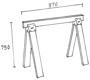 ソーヨブラシ4本セット ソーホースブラケット2x4組立セットMナチュラル H750XW870 (mm) 木