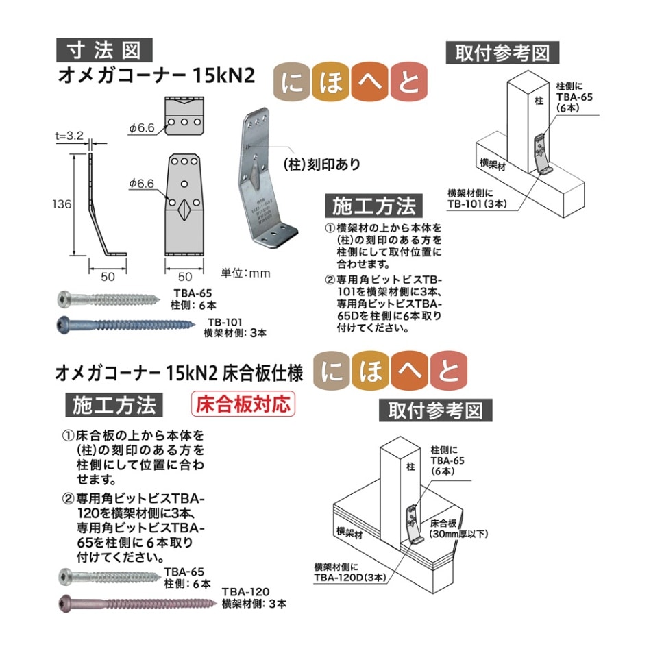オメガコーナー 1P 15kN用2 床［5個］構造金物 |ネジ・ボルト・DIY金具