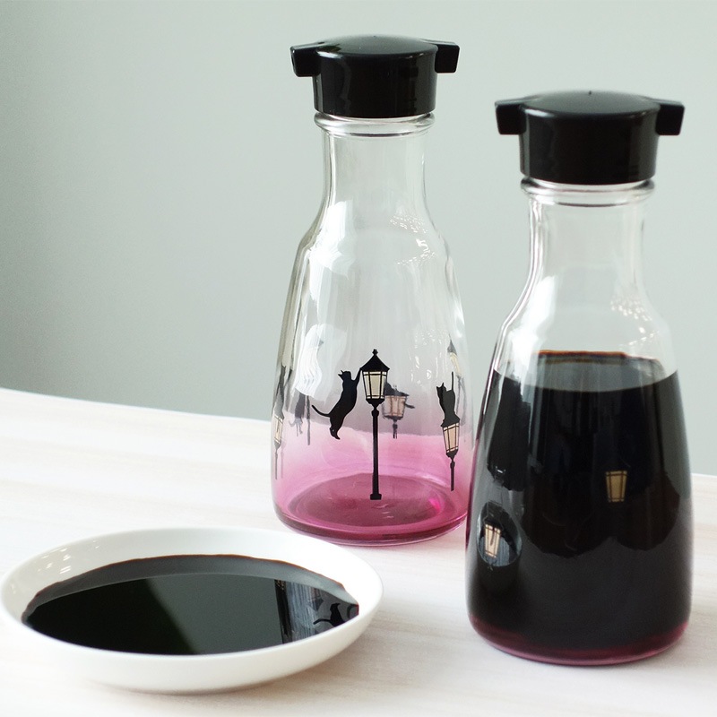 猫が現れるガラスしょうゆ差し デザイン3種×1組セット】150ml