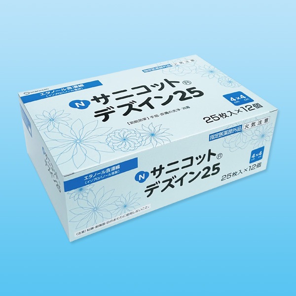 Nサニコットデズイン 4cm×4cm 25枚×12個【エタノール含浸