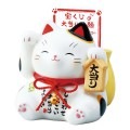 彩絵大当り招き猫(白)　(宝くじ入れ貯金箱)