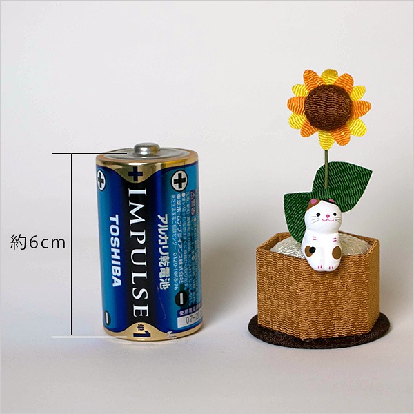 顕さまご購入　リメイク鉢　4号ふっくら丸鉢 ひまわりとサングラスネコ 顕さまご購入 リメイク鉢 4号ふっくら丸鉢 ひまわりとサングラス