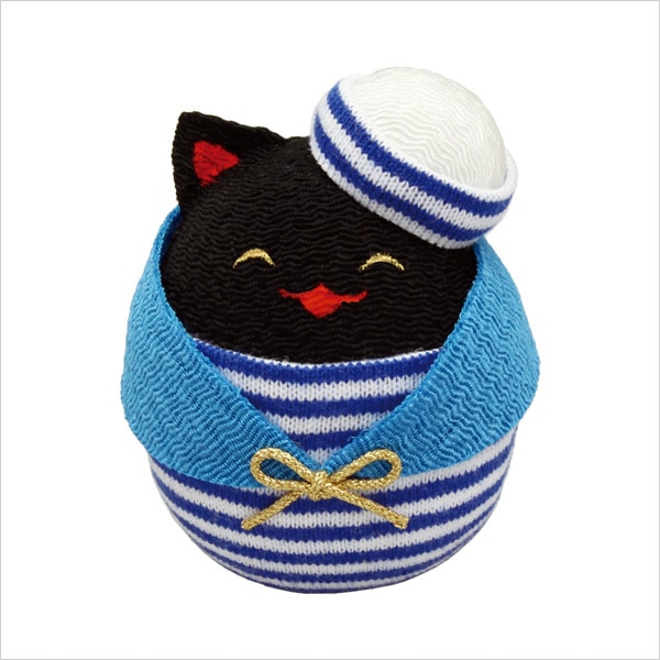 ちりめん起き上がり マリン猫 黒猫