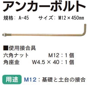 Z(ゼット) ZアンカーボルトM12 A-45（50本入） - 養生材・現場
