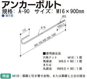 Z(ゼット) ZアンカーボルトM16 A-90（10本入） - 養生材・現場資材通販