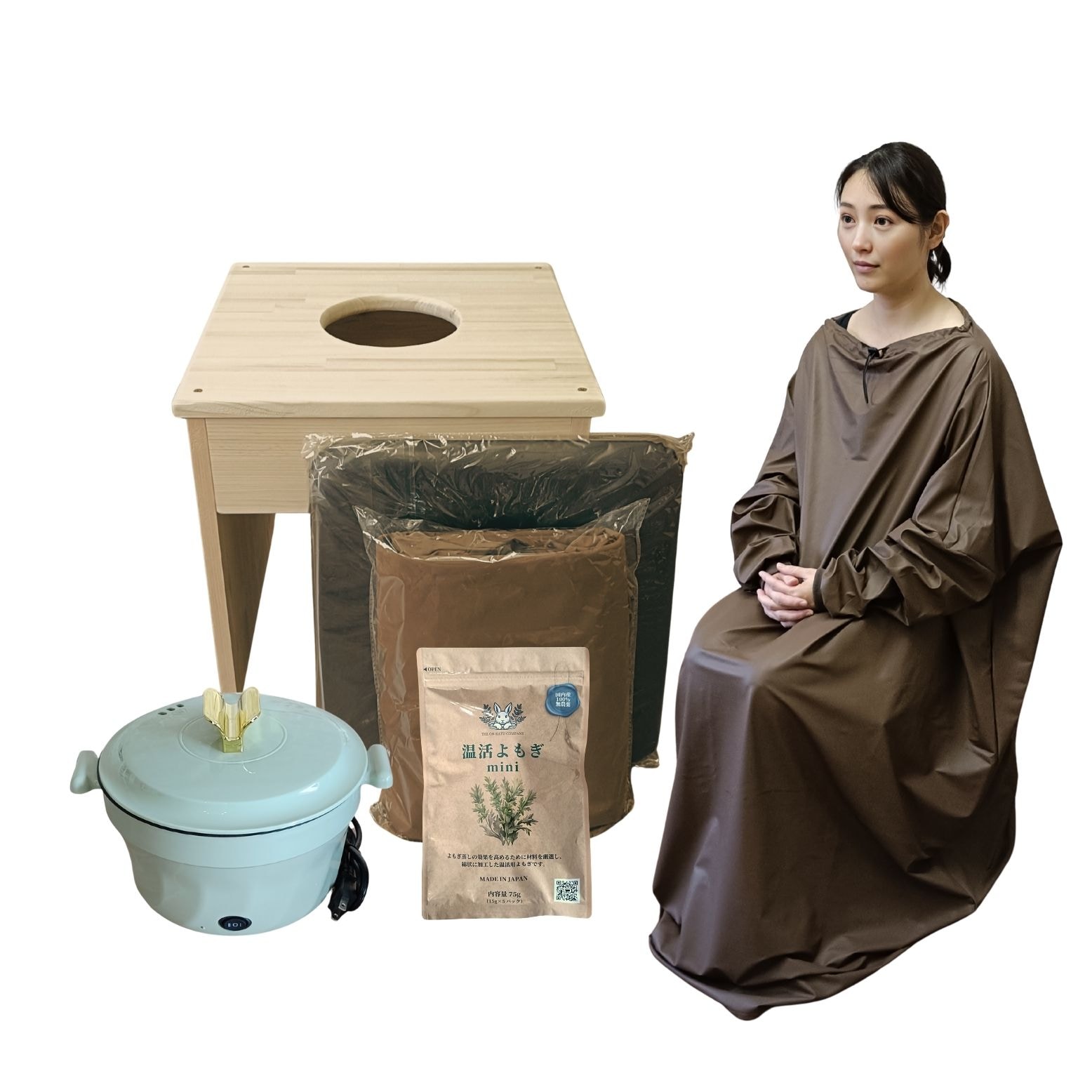 袖ありマント☆国産ヒノキ椅子のよもぎ蒸しセット | All_items | 温活