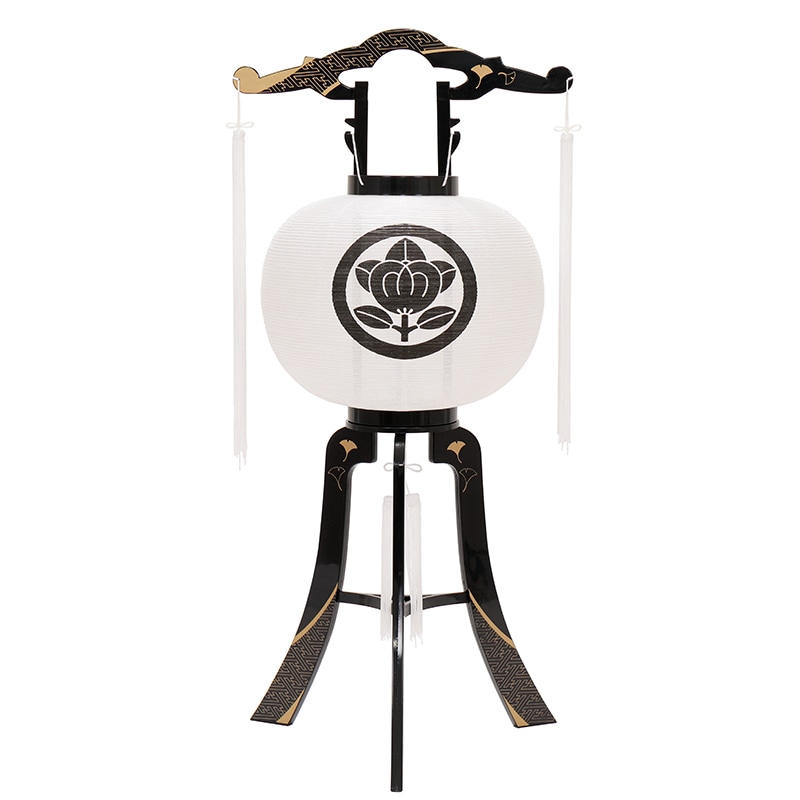 送料無料】家紋入盆提灯 大内行灯 銘木桜 11号～12号 絹二重 桐箱入り