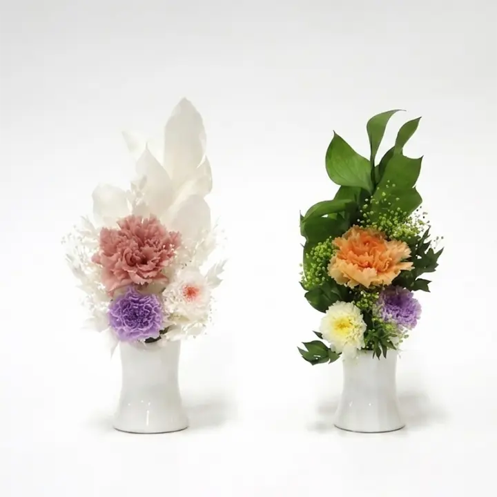 送料無料】プリザーブドフラワー仏花 花瓶付き オブリーク グリーン