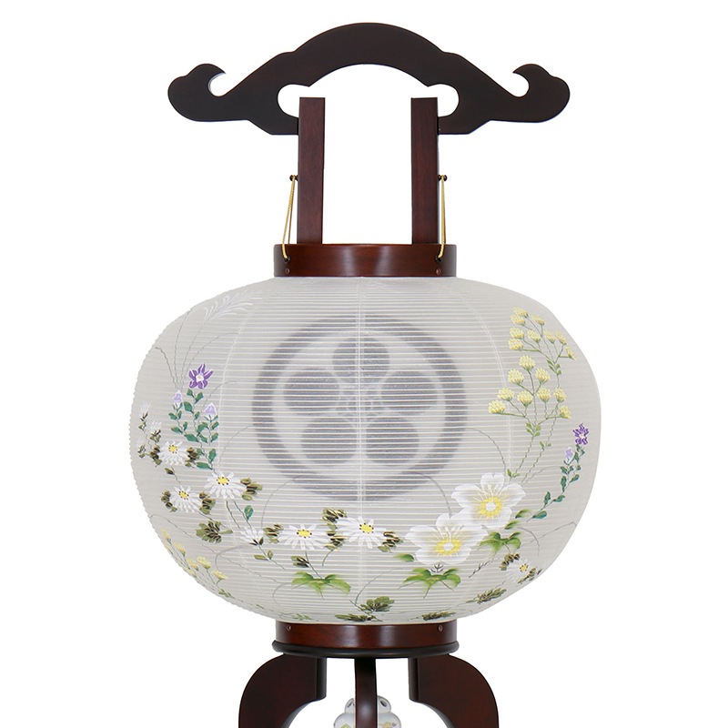 盆提灯 八女提灯 家紋承り提灯 行灯 家紋入り 綾型蒔絵絹無地 12号 （P27)(8406-12003yk) 盆提灯 八女提灯 家紋承り提灯 行灯 家紋入り 銘木桜絹二重無地 12号