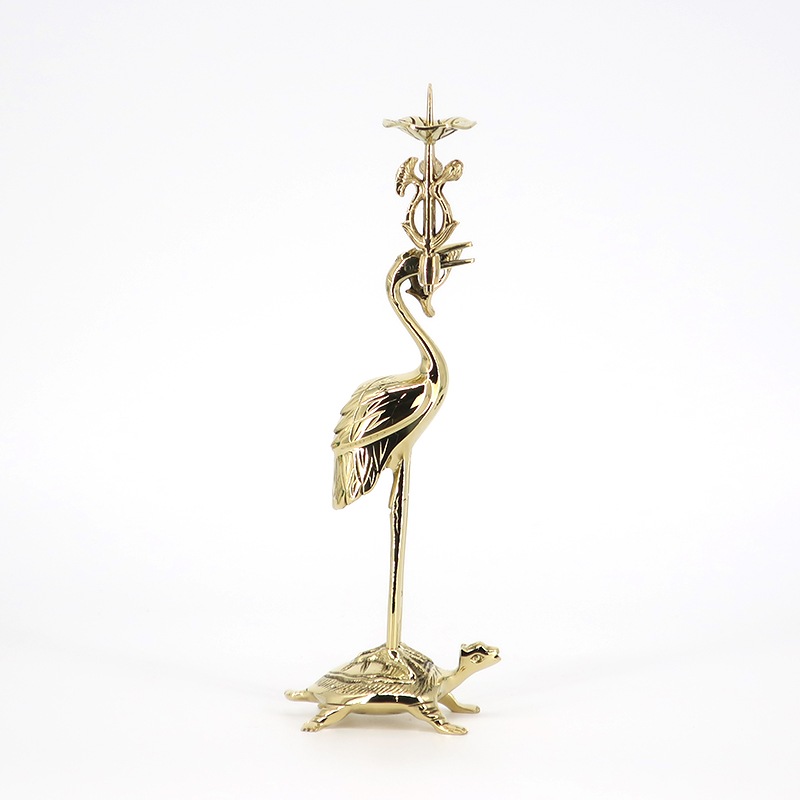 送料無料】国産仏具 鶴亀燭台 上彫火立(右) 磨き 2.5寸～4.5寸｜お仏壇